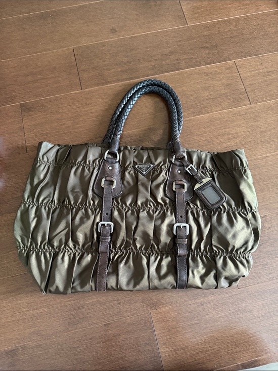 Prada Handbags - Prada Brown Tessuto Nylon Guafre Tote with Brown Leather Handles